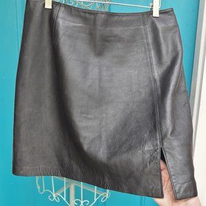 Leather Skirt with Slit in Front Genuine Lamb Leather Mini midi skirt 12